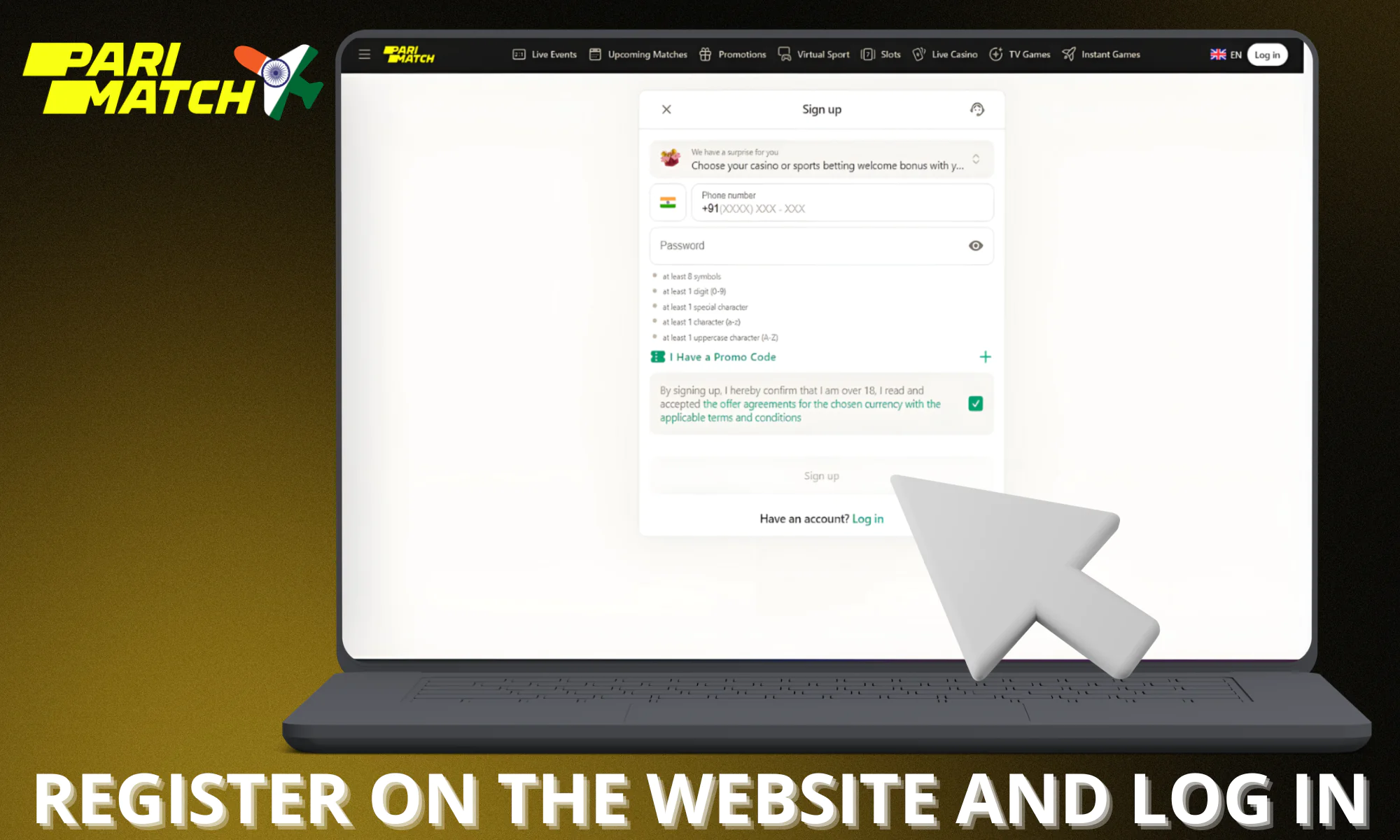 To get started, register on the official Parimatch website